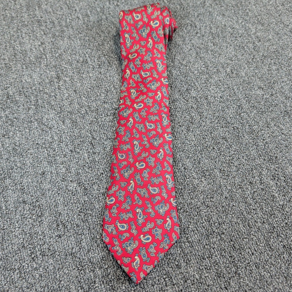 Hanover St Vintage Paisley Necktie Men One Size Red Blue 100% Silk Made in USA — photo 2